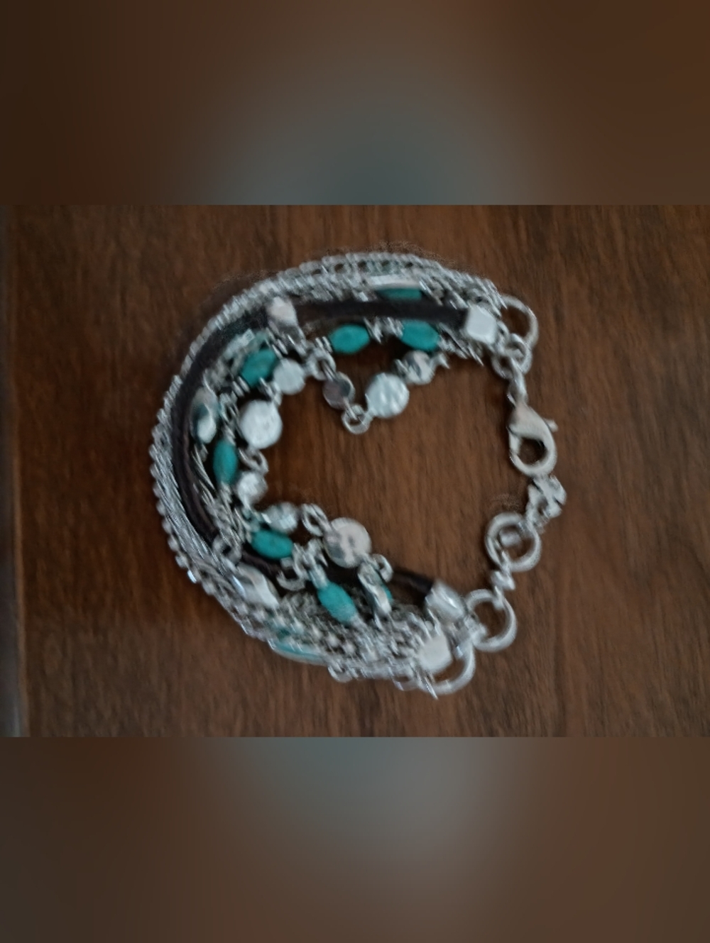 Lucky Brand, Blue Turquoise Chain Silver plated Bracelet, Adjustable 6-7", NWOT
